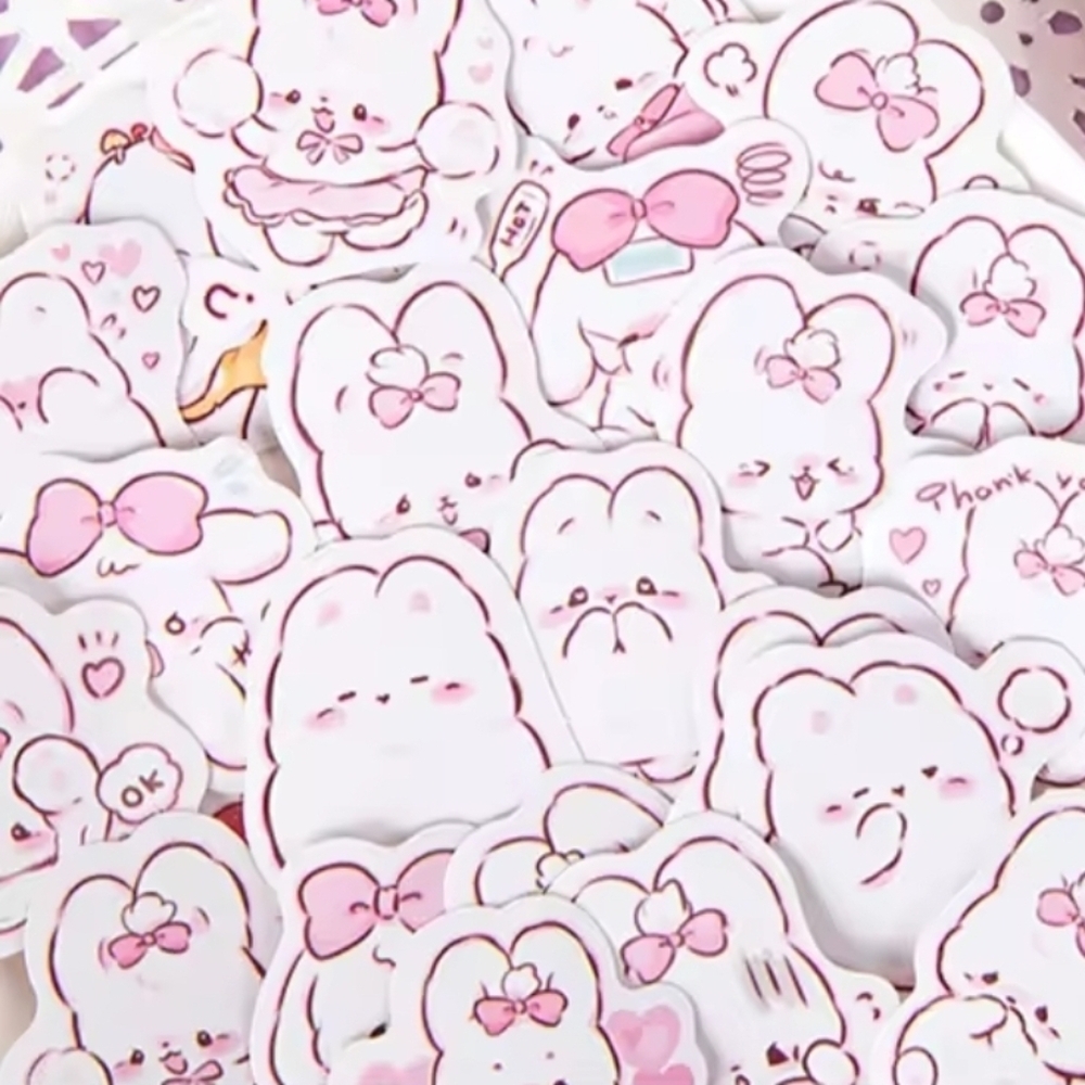 Cute Pink and White Bunny Stickers